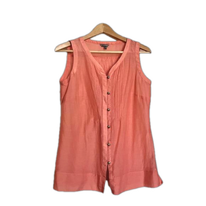Cotton silk blend peach sleeveless flowing tunic metal buttons size EU 34